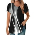 thumbnail image 2 of Fengqque 2025 Women's New Round Neck Pleated Tunic Top Curved Hem Printed Blouse, 2 of 5