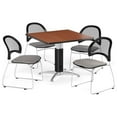 thumbnail image 2 of Multi-Use Break Room Package, 36" Square Table with Moon Stack Chairs, Cherry Finish with Metal Mesh Base and Forest Green Seats (PKG-BRK-174), 2 of 2