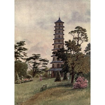 Kew Gardens 1908 The Pagoda Canvas Art - Thomas Mower Martin (24 x