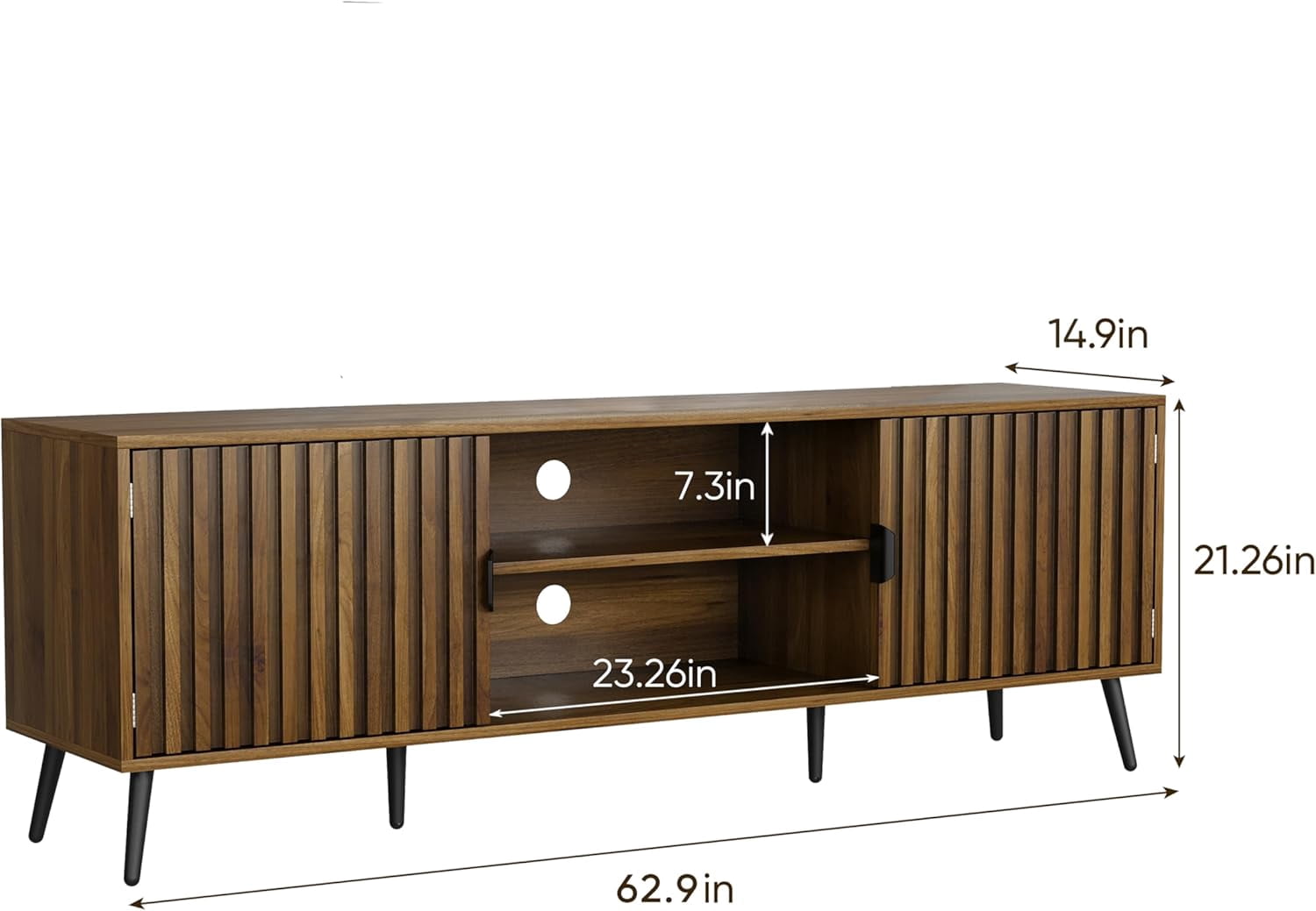 Smart FENDEE Mid Century TV Stands with Storage Entertainment Center for 70" TV,Living Room,Walnut