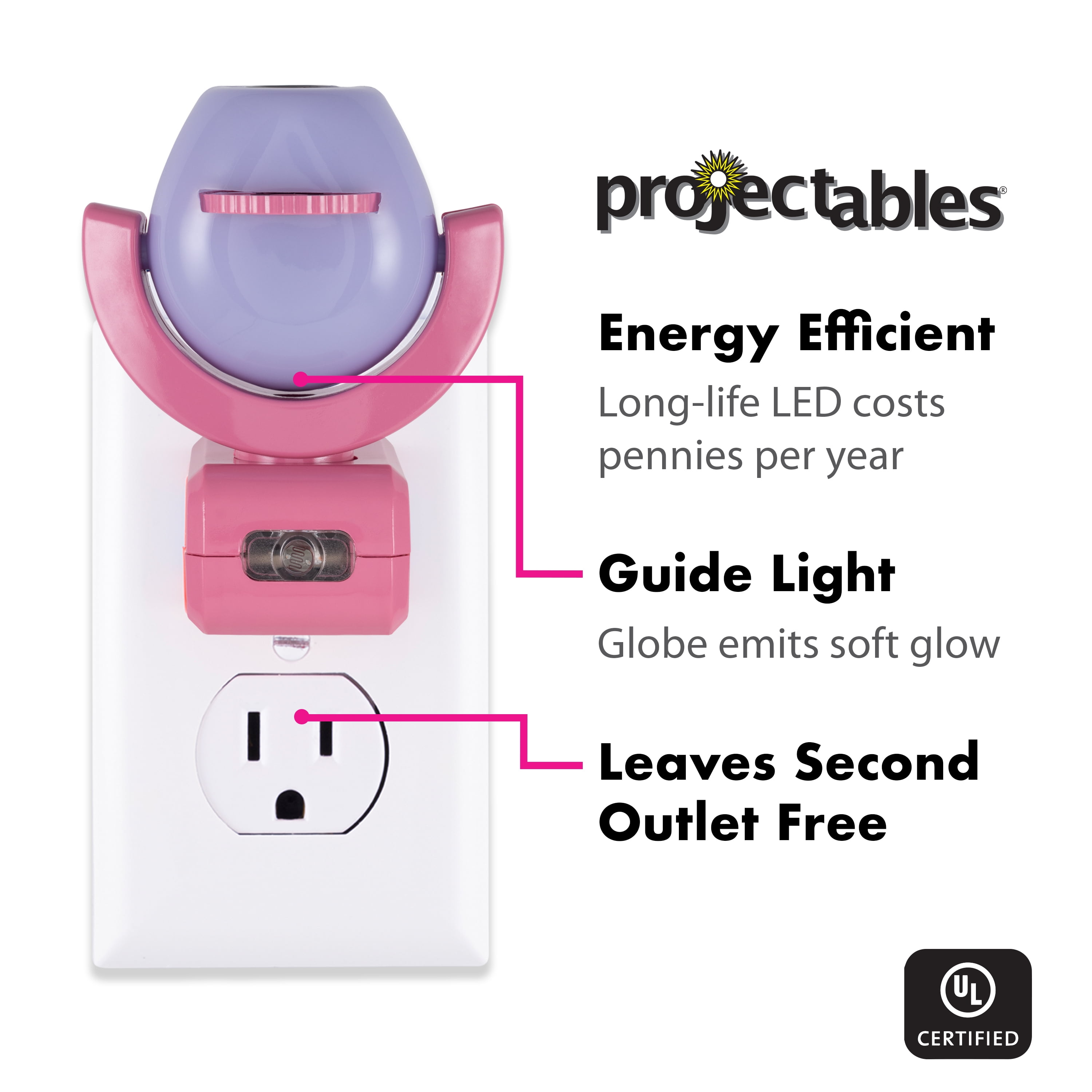Disney Minnie Mouse Projectables 6-Image LED Night Light, Plug-in, Light Sensing, 7.25 in, 1.65 in