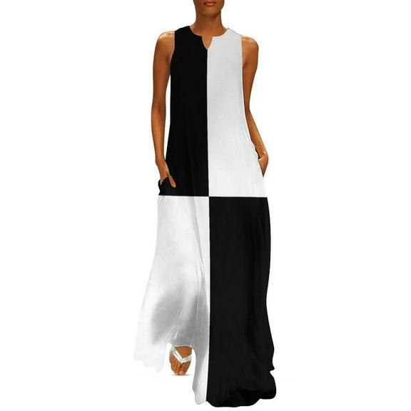 Black and White Quad Contrast Blocks Long Dress Clothing female wedding dresses for woman Dress