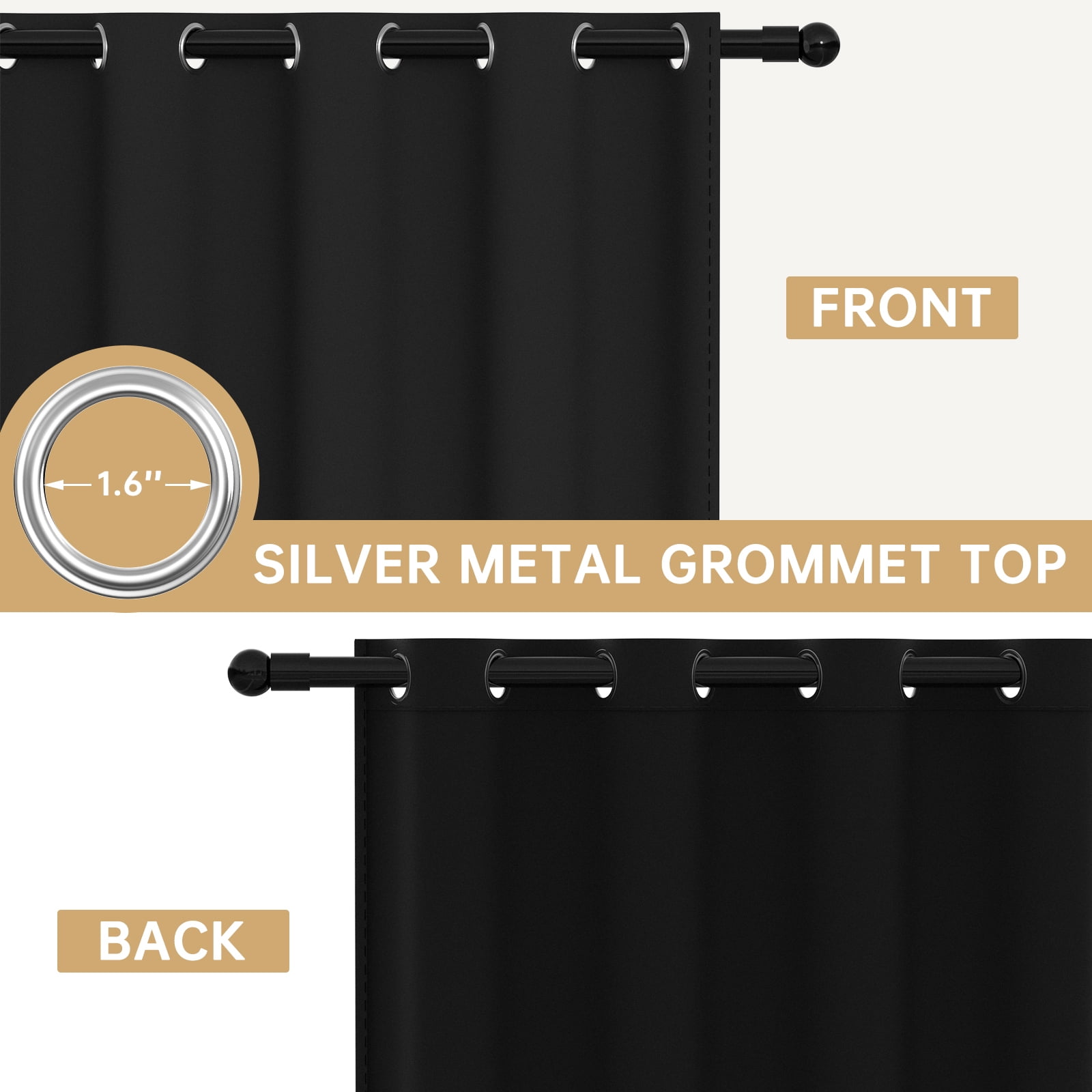 XUEYU 100% Blackout Curtains for Bedroom, Light Blocking Thermal Insulated Curtains with Noise Reduction, 52x96 Inch Room Darkening Window Drapes, Set of 2 Panels, Black