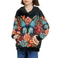 thumbnail image 3 of Xoenoiee Kids Hooded Sweatshirt Long Sleeve Hoodies Pullover Athleticwear Fall Winter Tops with Front Kangaroo Pocket Age 6-16 Years, Retro Floral Butterfly Rose Print, M, 3 of 7