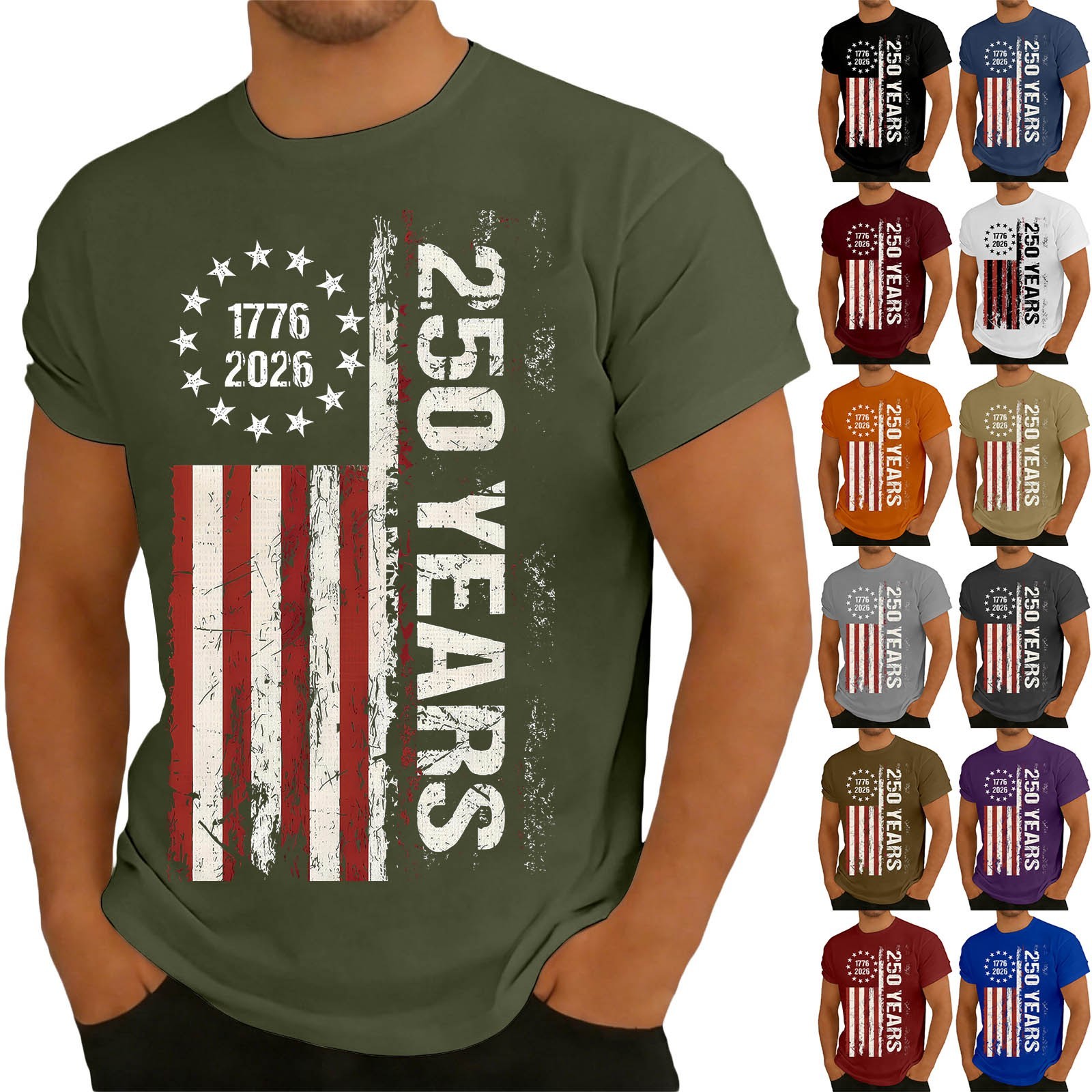 MuXiKeJi Clothes 250th Anniversary USA Shirts Men Flag T Shirt 4th of July Patriotic Shirt 250 Years Birthday Tees Tops