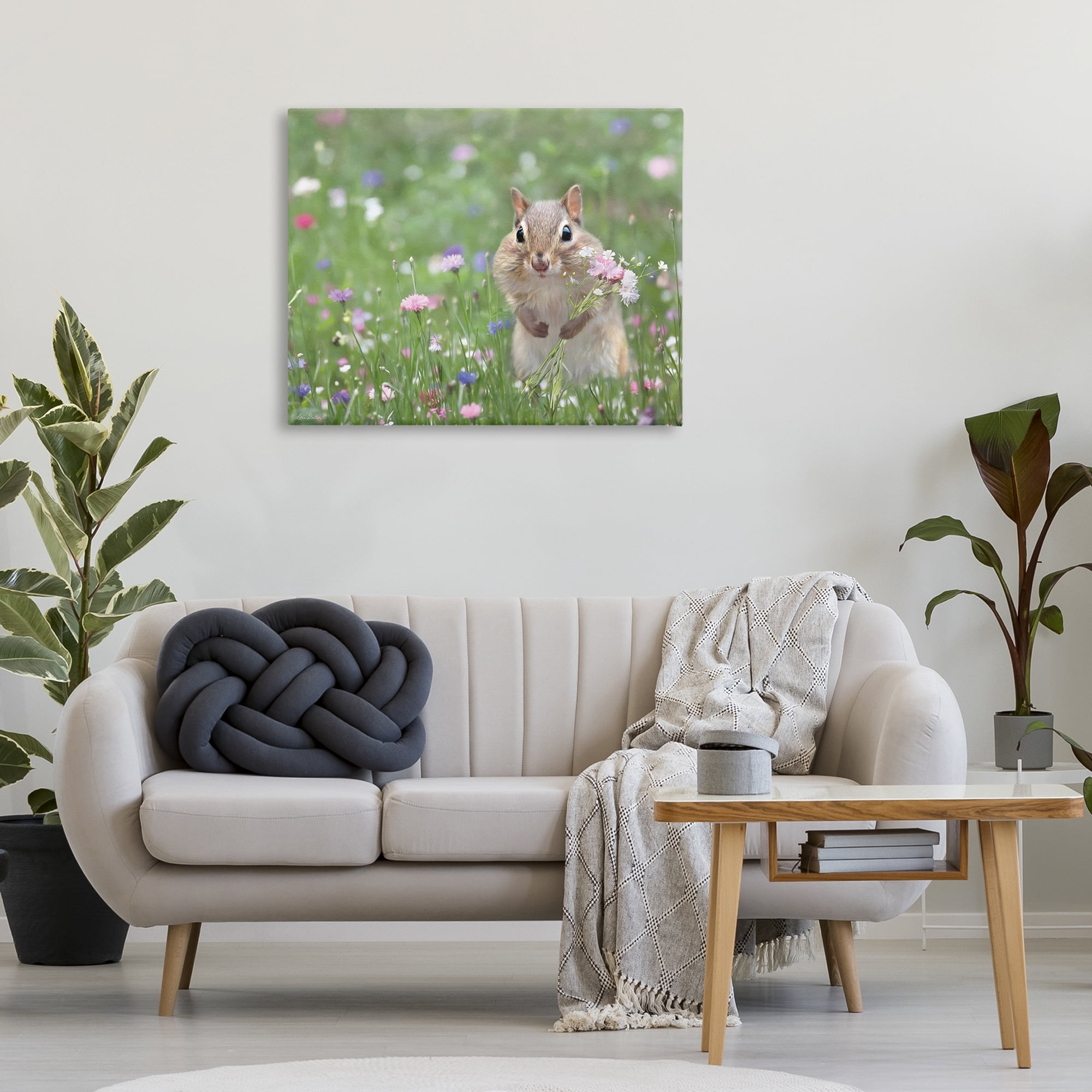 Stupell Industries Chipmunk Picking Flowers Animals & Insects Painting Gallery Wrapped Canvas Art Print Wall Art, 40 x 30