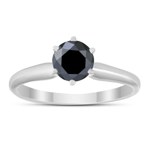 1/2 Carat Round Black Diamond Solitaire Ring in 14K White Gold