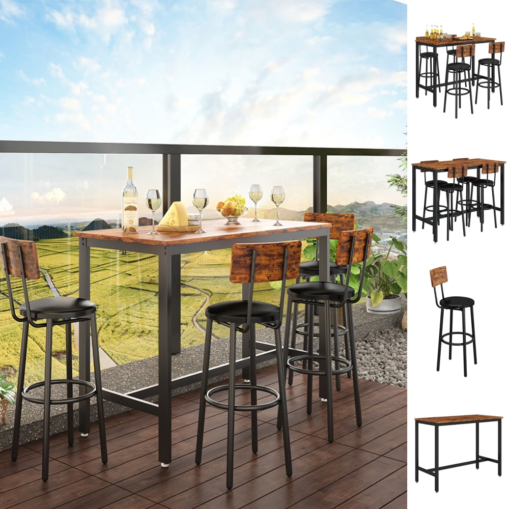 Voguele Bar Table Set 4 Bars Stools Suits Industrial Style