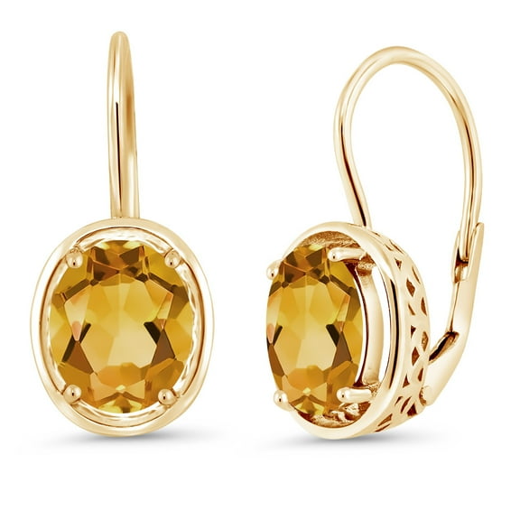Gem Stone King 18K Yellow Gold Plated Silver Yellow Citrine Dangle Earrings for Women (3.00 Cttw, Gemstone Birthstone, Oval 9X7MM)