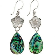 FIFI ROSE White Mother of Pearl Flower Paua Abalone 925 Sterling Silver Drop Earrings,1 5/8"