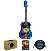 Luna UKE KAUWELA C Kauwela Summer Concert Ukulele with Satin Graphic Finish with Gigbag Bundle with Luna Portable 5w Ukulele Amplifier, 10ft Instrument Cable and 2 YR CPS Enhanced Protection Pack
