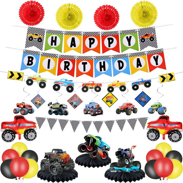 Pancarta de cumpleaños con diseño de globos Skylety Truck para artículos de fiesta