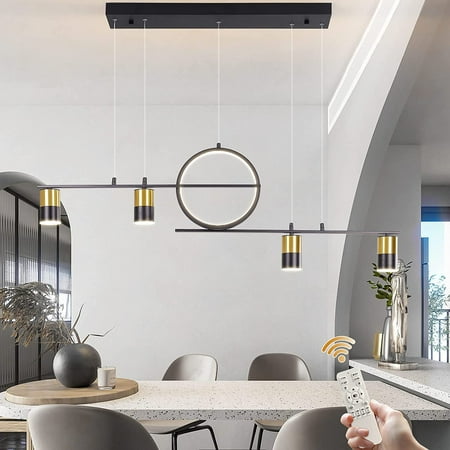 

Garwarm Dimmable LED Pendant Lighting Creative Linear Pendant Light Fixture Modern LED Chandelier with Remote Control Black and Gold Pendant Hanging Lamp for Dining Living Room Kitchen 5-Light