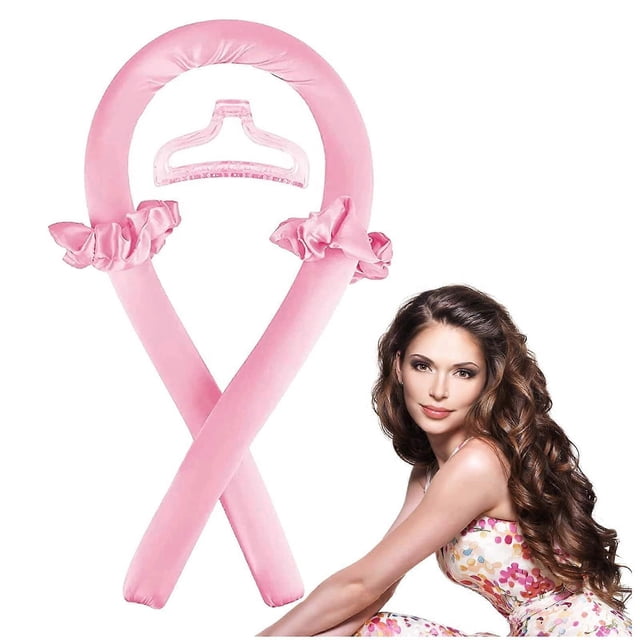 Rizador de pelo sin calor y diadema con rizador y pinza para el cabello para conseguir ondas suaves durante la noche (rosa).