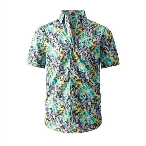 Hawaiian Shirt for Men Short Sleeve Plus Size Tropical Print Button Up Top Everyday Casual Wear Summer Loose Mens Beach Shirts Green XL