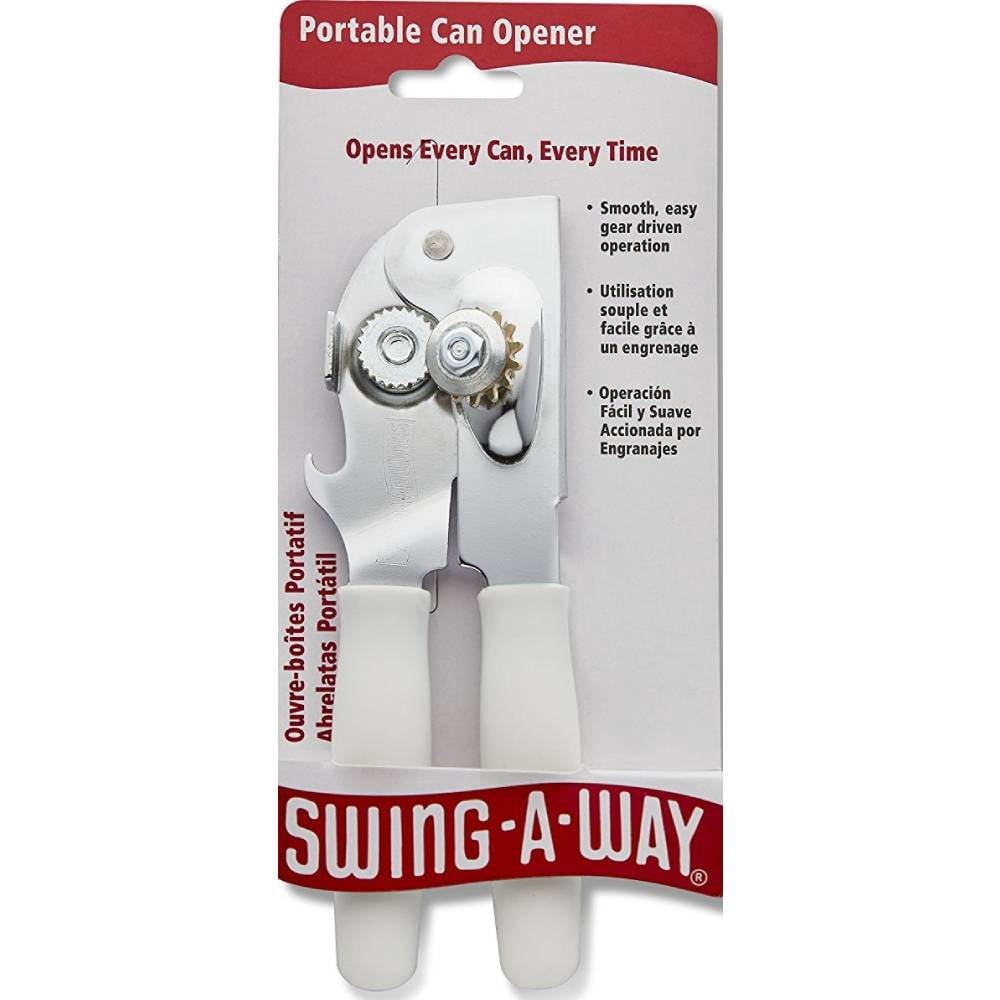Swing-A-Way Portable Can Opener With Built-In Bottle Opener Steel With White Cushion Grip Handles Amco 407WH, 3-Pack