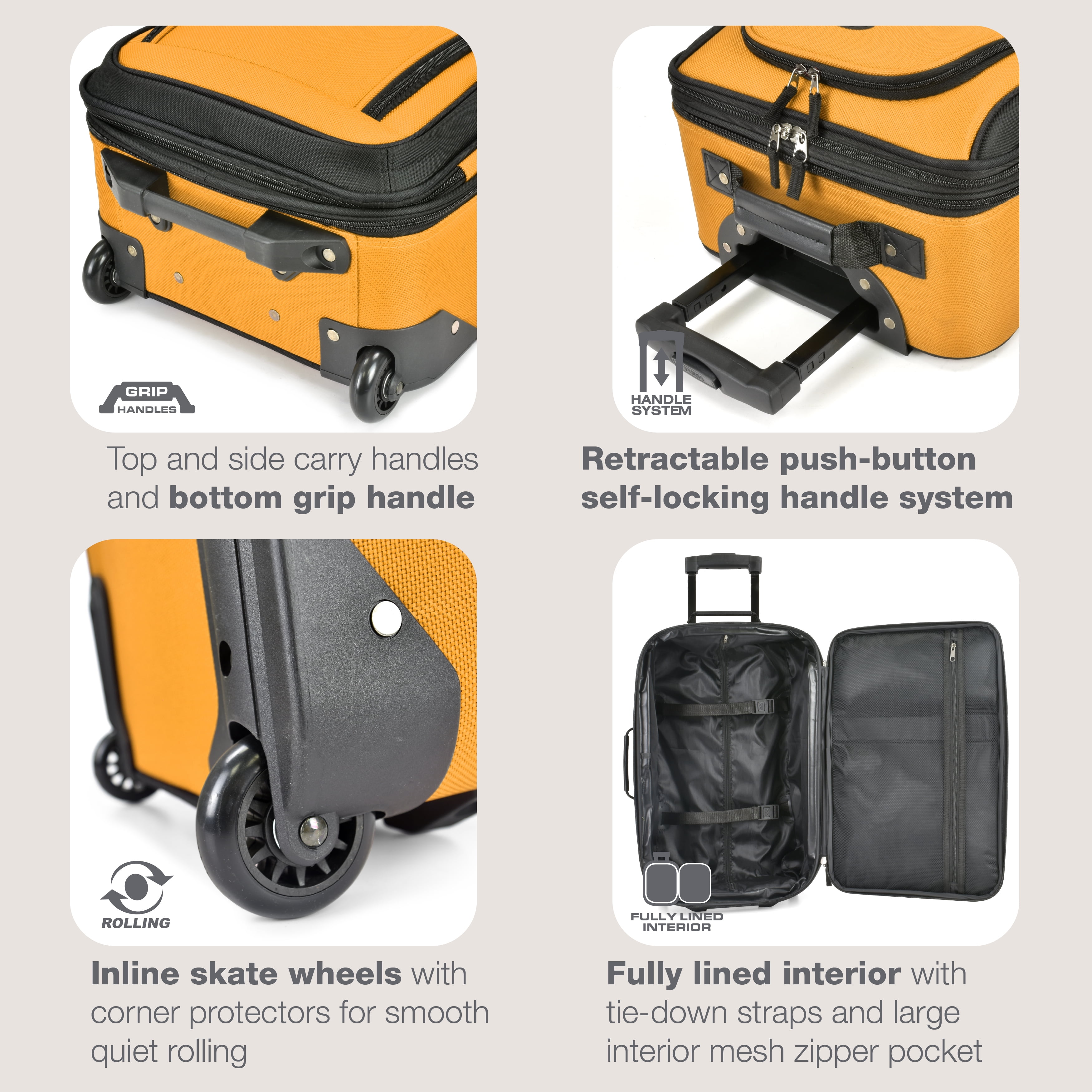 U.S. Traveler Rio Rugged Fabric Expandable Carry-on Luggage, 2 Wheel Rolling Suitcase, Orange, 2-Piece