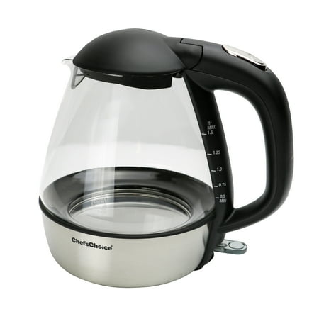 Chef'sChoice Model 680 Cordless Electric Glass Kettle, 1.5 Liter Capacity, in Stainless Steel/Matte Black (6800001)
