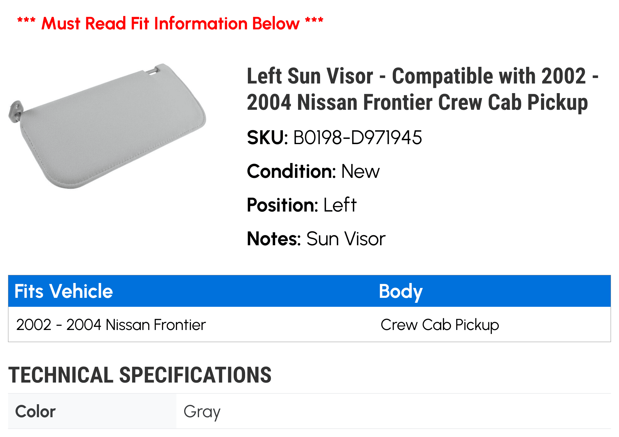 2004 nissan frontier sun visor deals