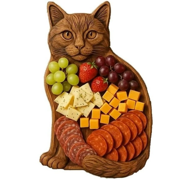 HIELLFQ 11" Charcuterie Cat Wooden Serving Trays Home Kitchen Food Decorations Personalized Cats Themed Party Platter for Cheese Snacks Fruit Cat Wooden Trays Gifts for Cat Lovers B