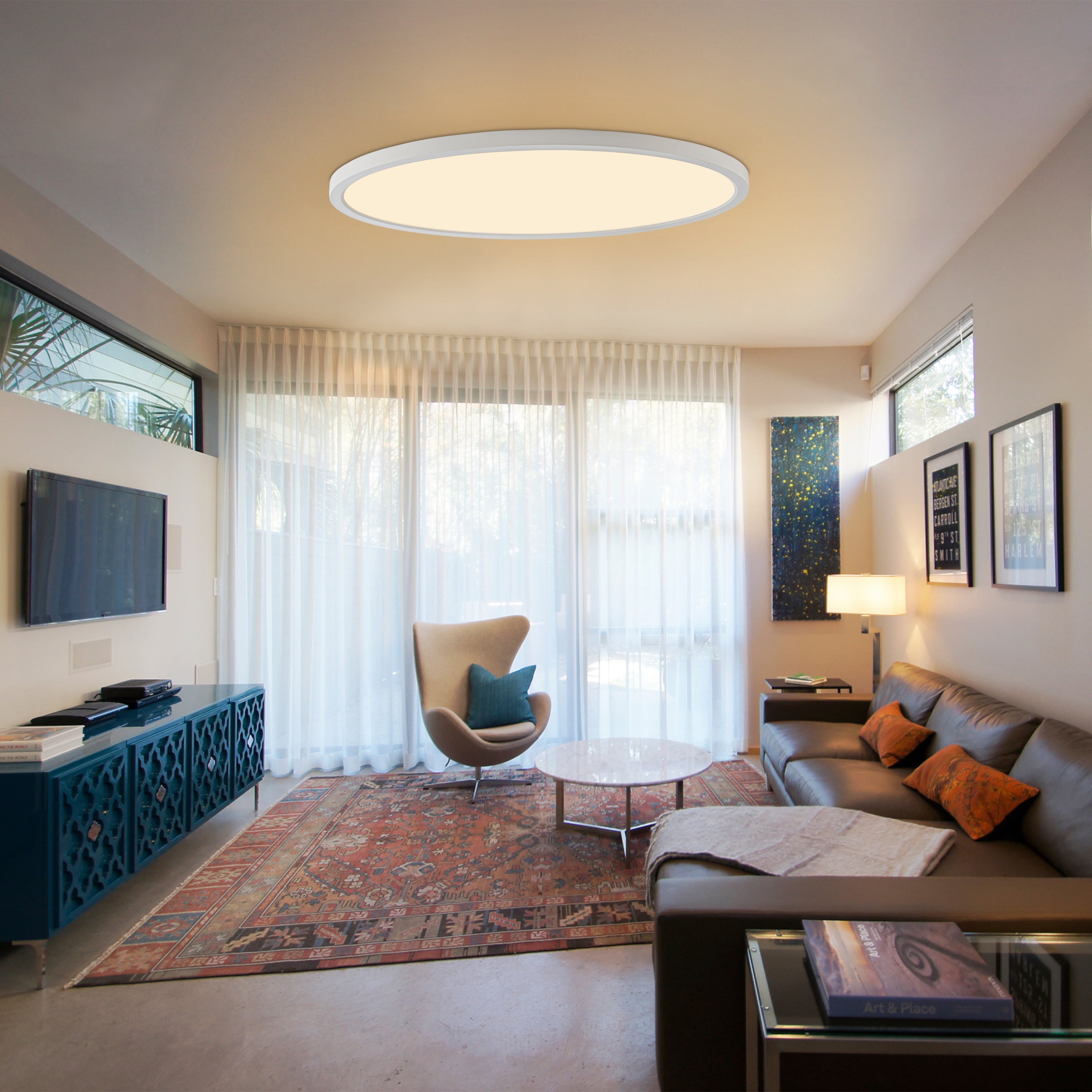 C Cattleya 32in. White Dimmable LED Ceiling Light Flush Mount with Adjustabl 2700K/ 3000K/ 3500K/4000K/5000K
