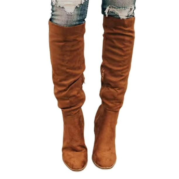Women Suede Boots For Winter Over Knee Long Boots With Thick Heel Easy To Put On Fashionable37 Walmart en linea