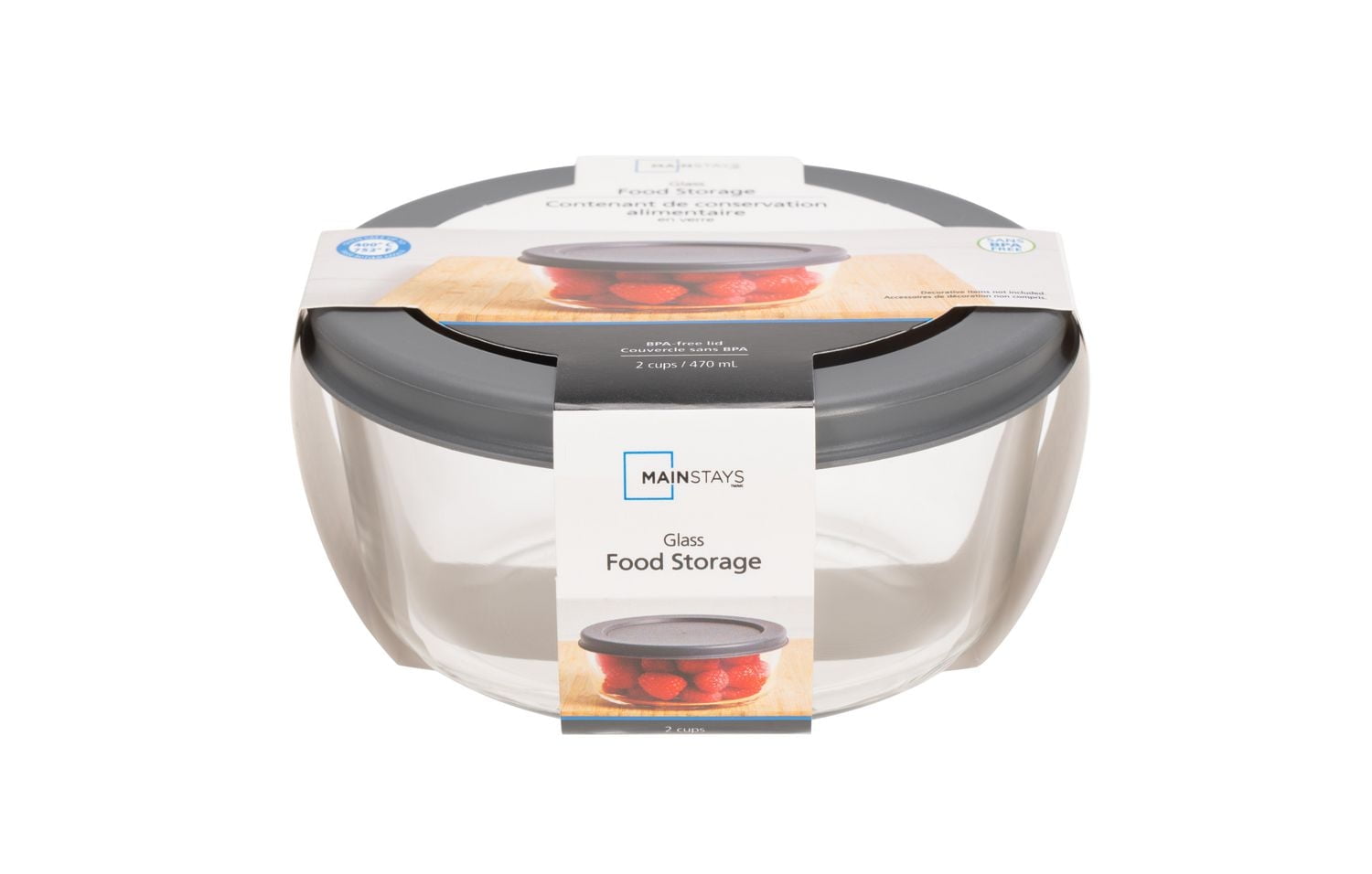 MAINSTAYS Rectangular glass food storage with PE Lid, MS GLASS 472ML