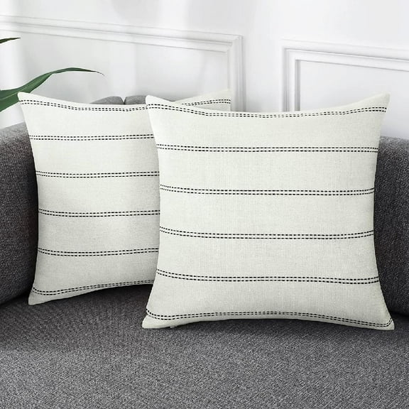 Farmhouse Stripe Throw Pillow Covers Set Case Cotton Linen Decorative Pillowcases Cushion Cover for Couch Bench Sofa