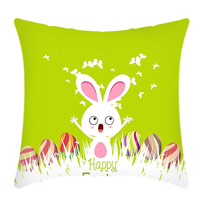 45x45cm Funda de almohada de Pascua feliz, funda de almohada corta con forma de huevo de conejito de felpa, fundas de cojín