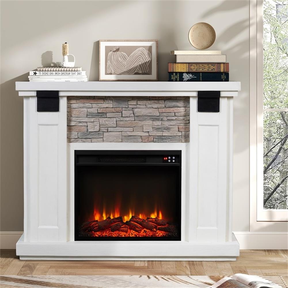LIVILAND 48" Magnesium Oxide Freestanding Electric Fireplace with Mantel - White