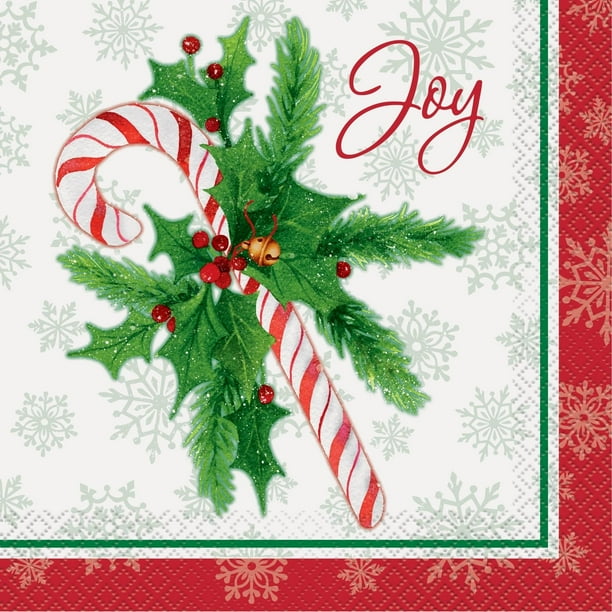 Candy Cane Christmas Paper Luncheon Napkins, 6.5 in, 16ct