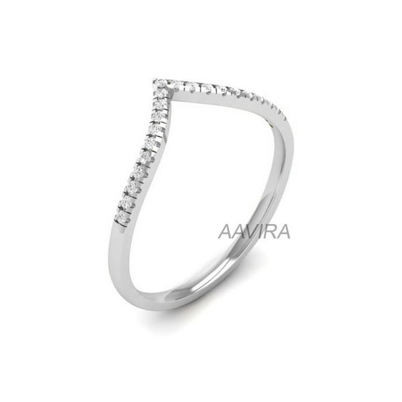 Aavira Minimalist Curved Diamond Wedding Band, 925 Sterling Silver Ring