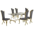 thumbnail image 1 of 7pc. 68" x 40" Glass Dining Set with 6 Chairs and Gold Stainless Steel, 1 of 4