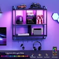thumbnail image 5 of Gaming Floating Shelves with LED Lights, 28.7" LED Wall Mounted Shelf, 3-Tier Display Rack for Wall Storage, Floating Rack with Hanging Rod and 6 S-Hooks, for Gaming Room, Black, 5 of 9