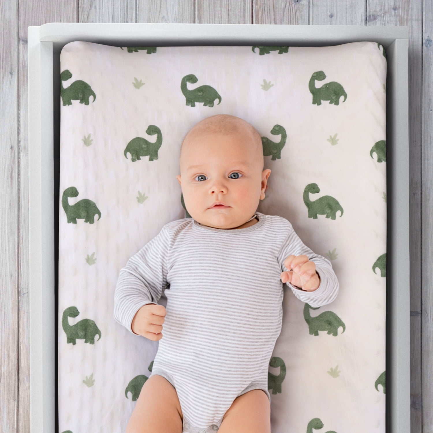 The Peanutshell Green Dino Plush Baby Changing Pad Covers for Newborns, 3-Pack
