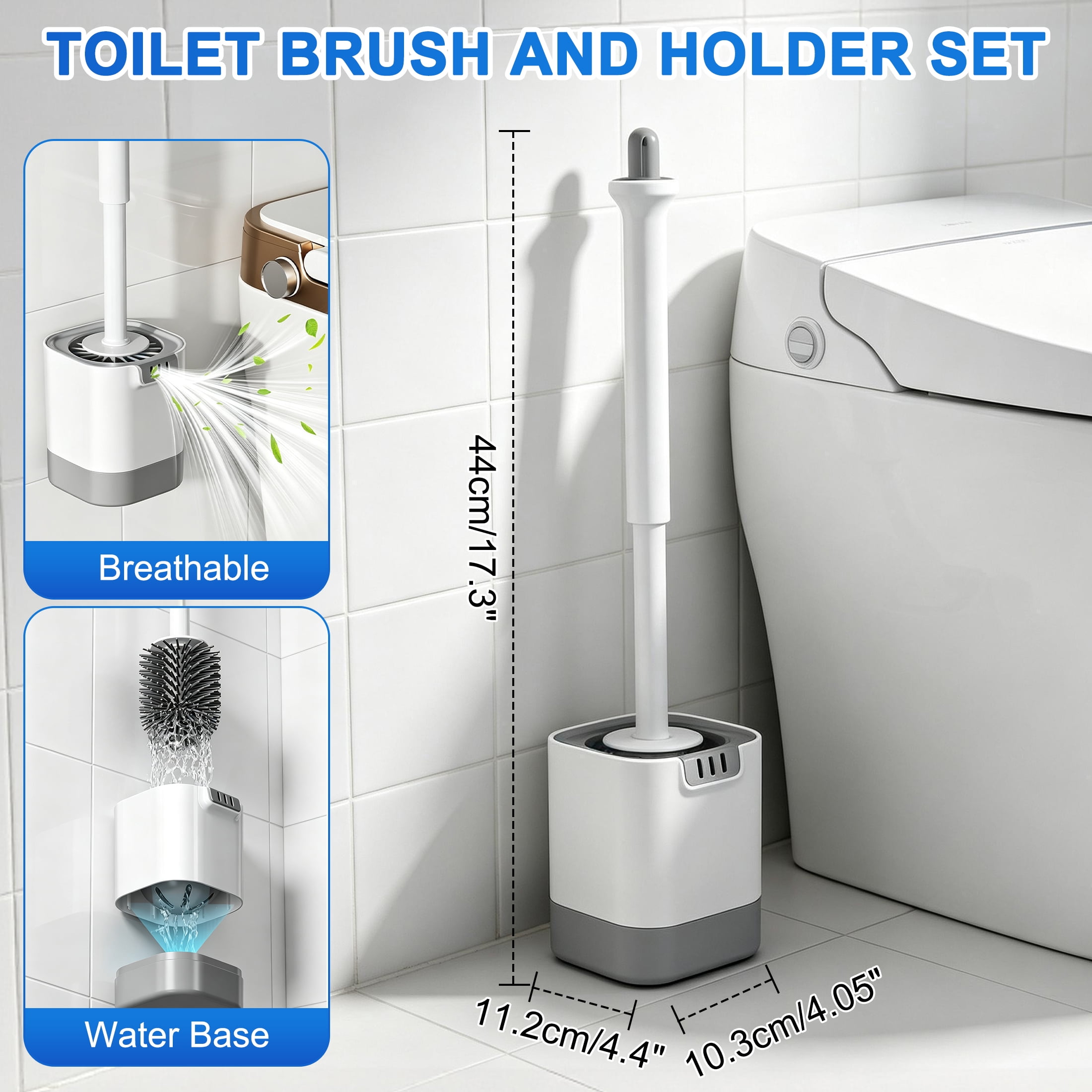 Silicone Toilet Brush with Holder Set, 2-in-1 Bathroom Cleaning Brush with Hidden Tweezer, Deep Cleaning for Toilets, Sinks and Bathtubs, 2 Pack
