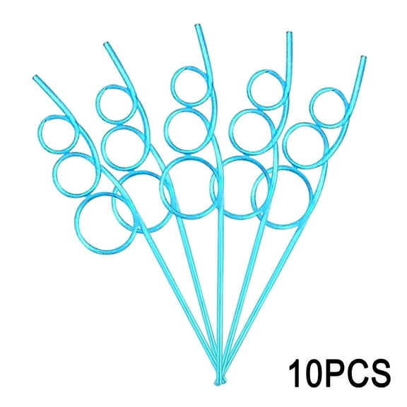 10-Pack Reusable Bendable Plastic Drinking Straws with Striped Design for Smoothies and Parties