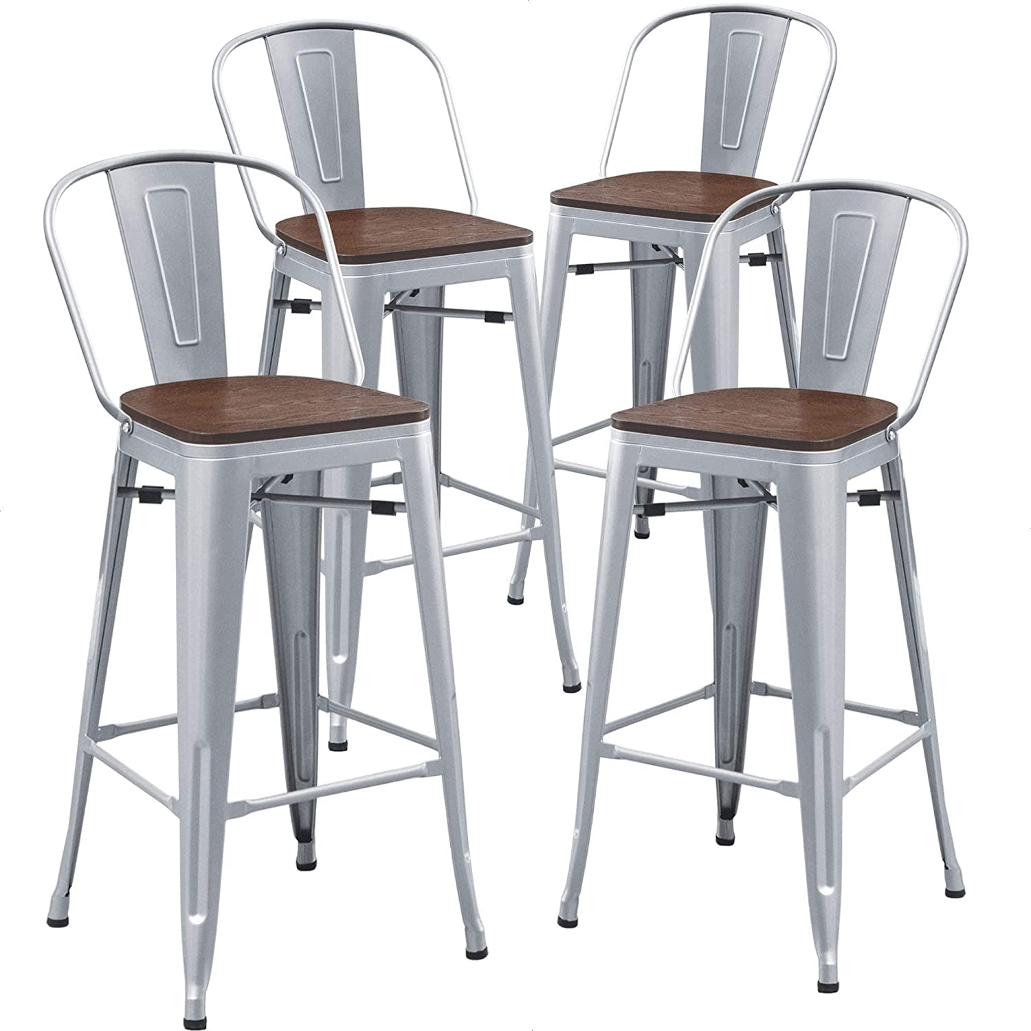 Andeworld Metal Bar Stools Set of 4 Counter Height Stools with Backs