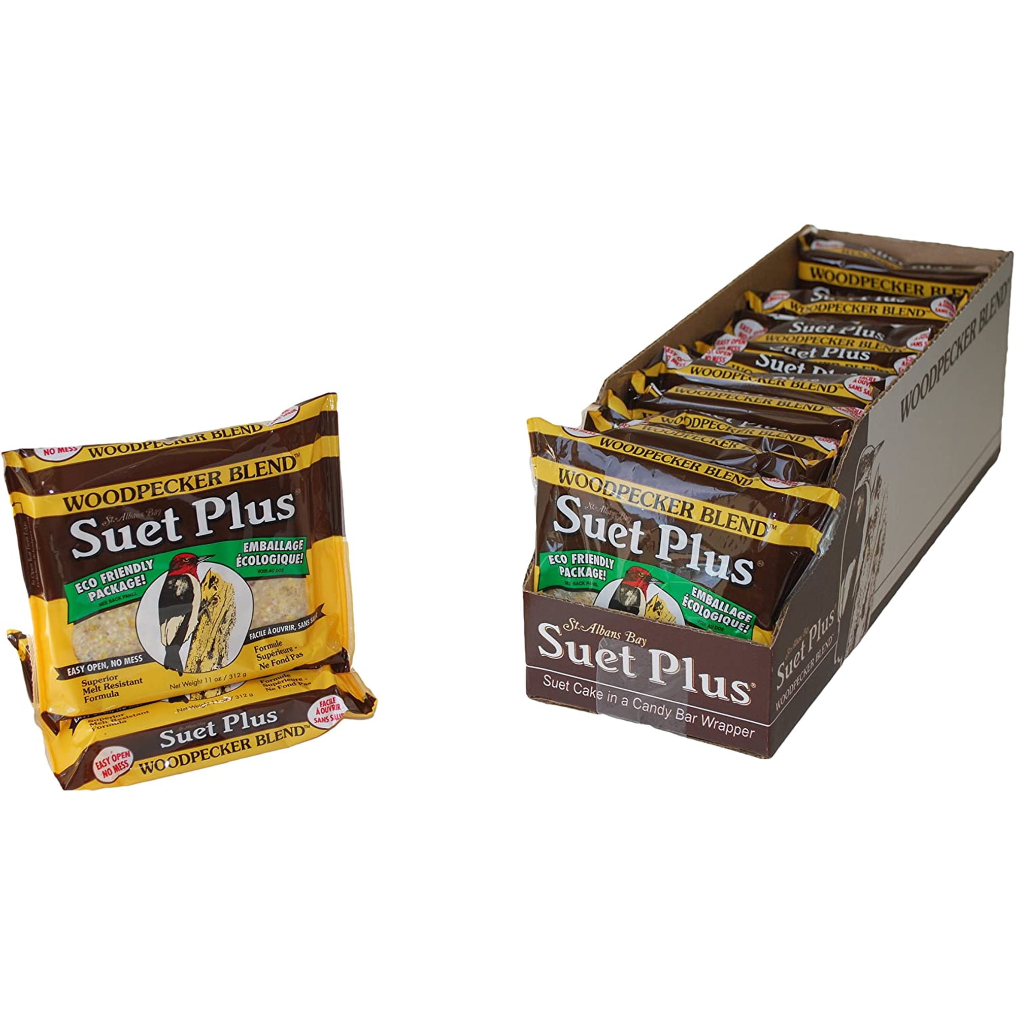 Wildlife Sciences Woodpecker Blend Suet Cakes - 12 Pack, 11 oz Each - High Energy Wild Bird Food in Eco-Friendly No-Mess Packaging - Melt Resistant Formula for Year-Round Feeding, Made in USA