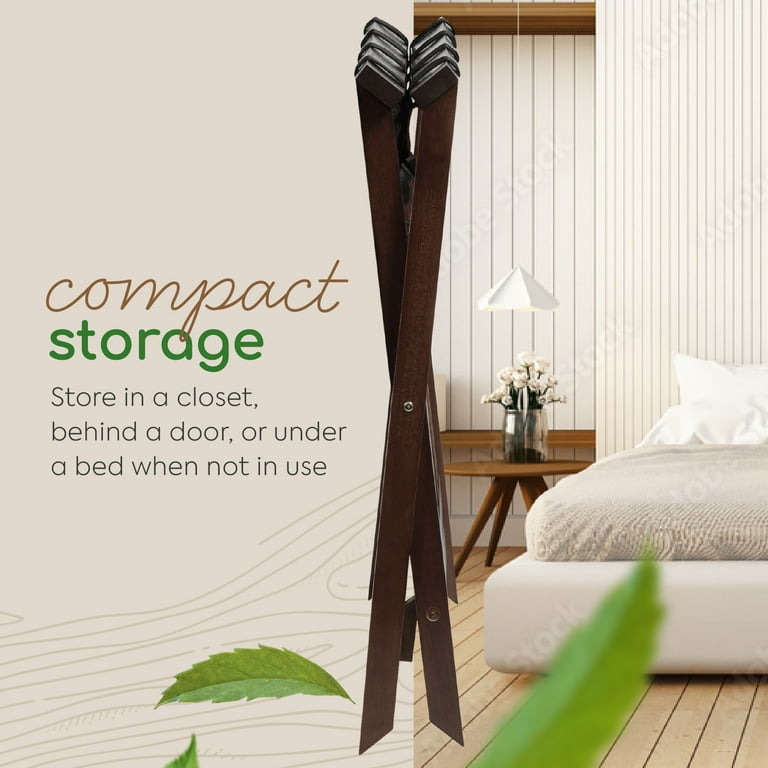 PJ Wood Hotel Style Wood Folding Suitcase Luggage Rack with Shelf