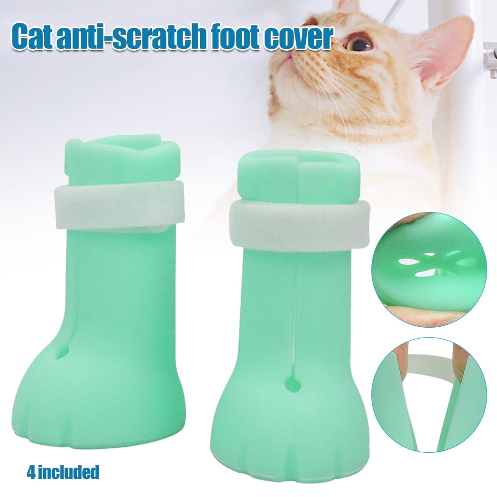 Valink 4 Pcs Cat AntiScratch Shoes Boots Cover Pet Caring Silicone Soft Safe Paw Protector for