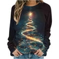 thumbnail image 2 of FDGIU Women's Christmas Graphic Tunic Tops - Soft Long Sleeve Crewneck Blouses with Xmas Tree Prints, Holiday Party Tees, 2 of 6