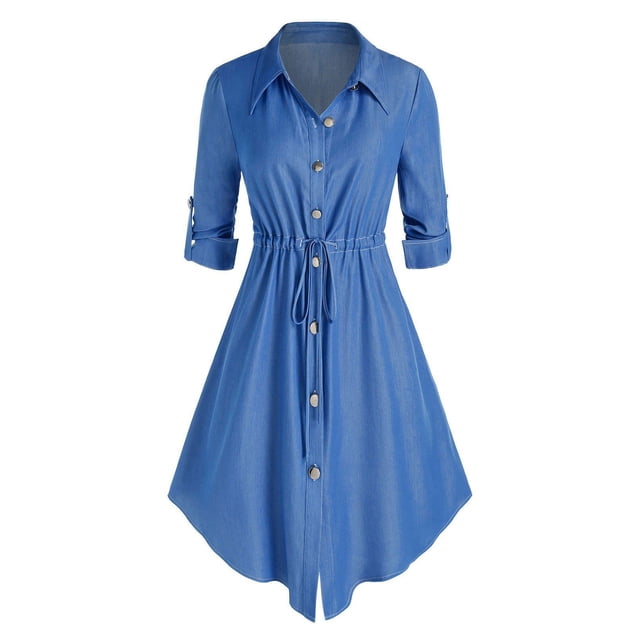 Vestido Camisero de Túnica con Cintura con Cordón en Talla Extra Rosegal Vestidos camiseros de talla grande