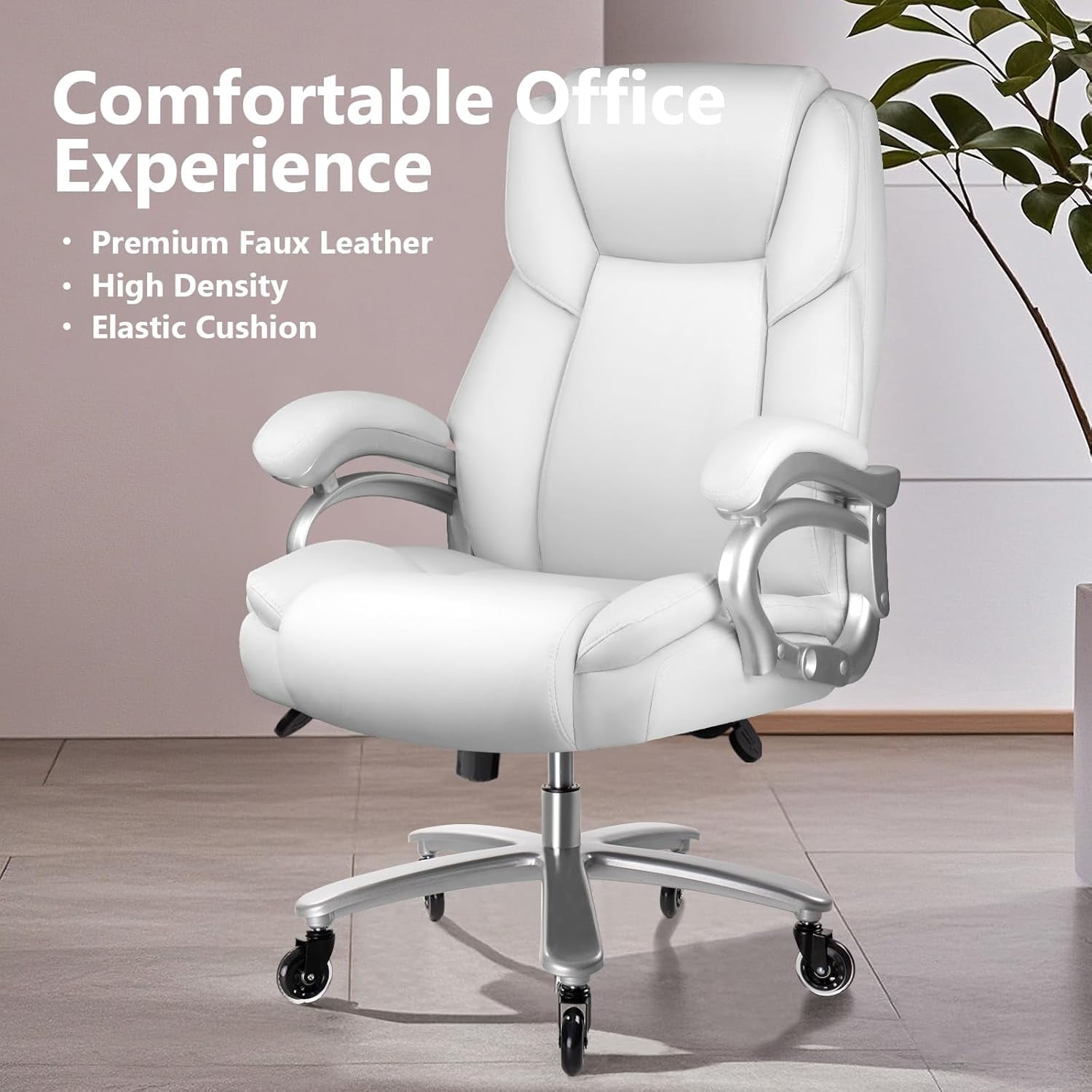 PUKAMI Heavy Duty Big and Tall Office Chair 500lbs,High Back PU Leather Executive Desk Chair