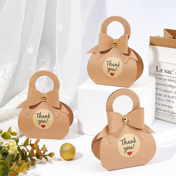 30 Pcs Kraft Paper Candy Boxes Wedding Favour Boxes Sweet Paper Candy Box with Sticker and Iron Round Brad Gift Packaging Box