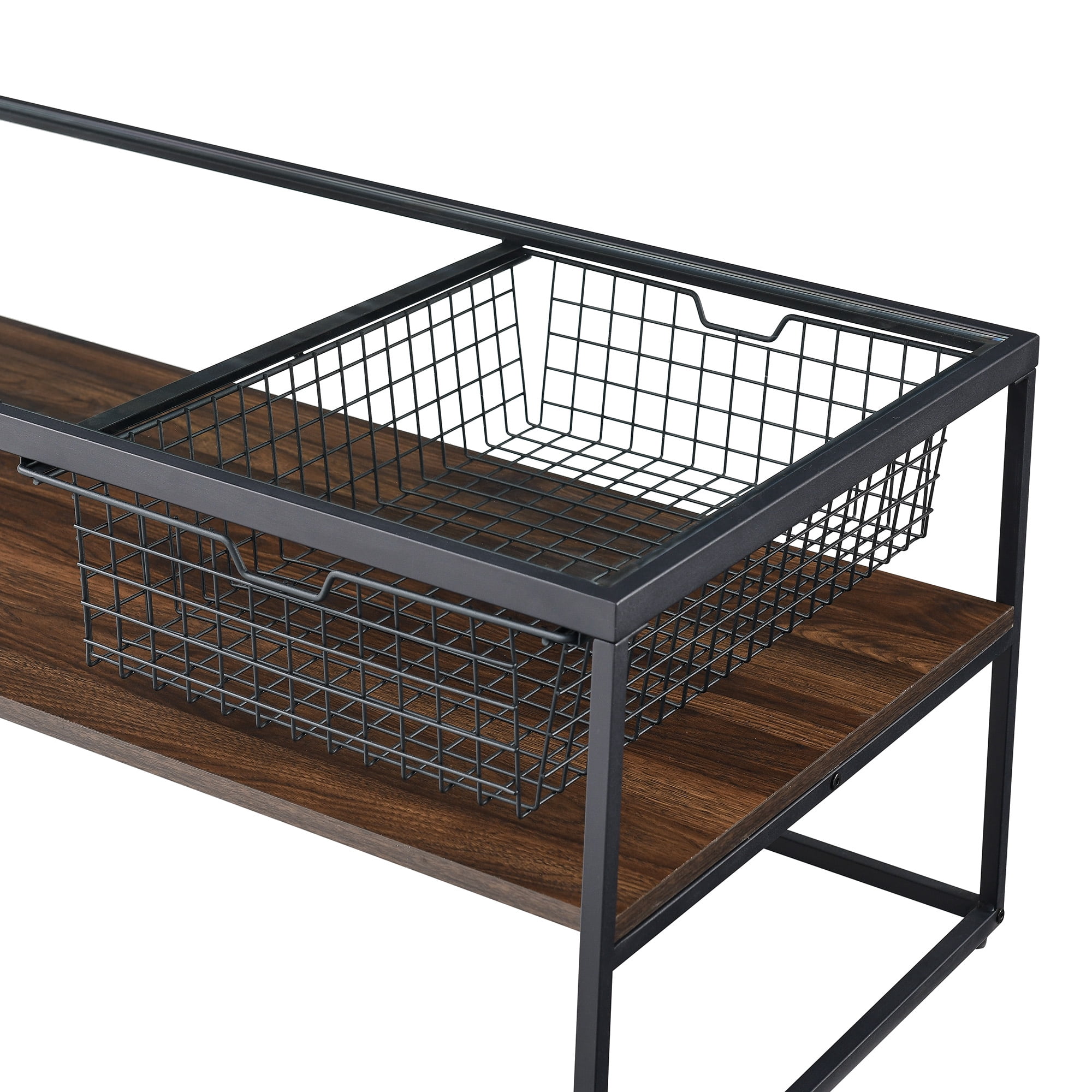 Collins Urban Industrial Mesh Drawer Dark Walnut Coffee Table by Manor Park