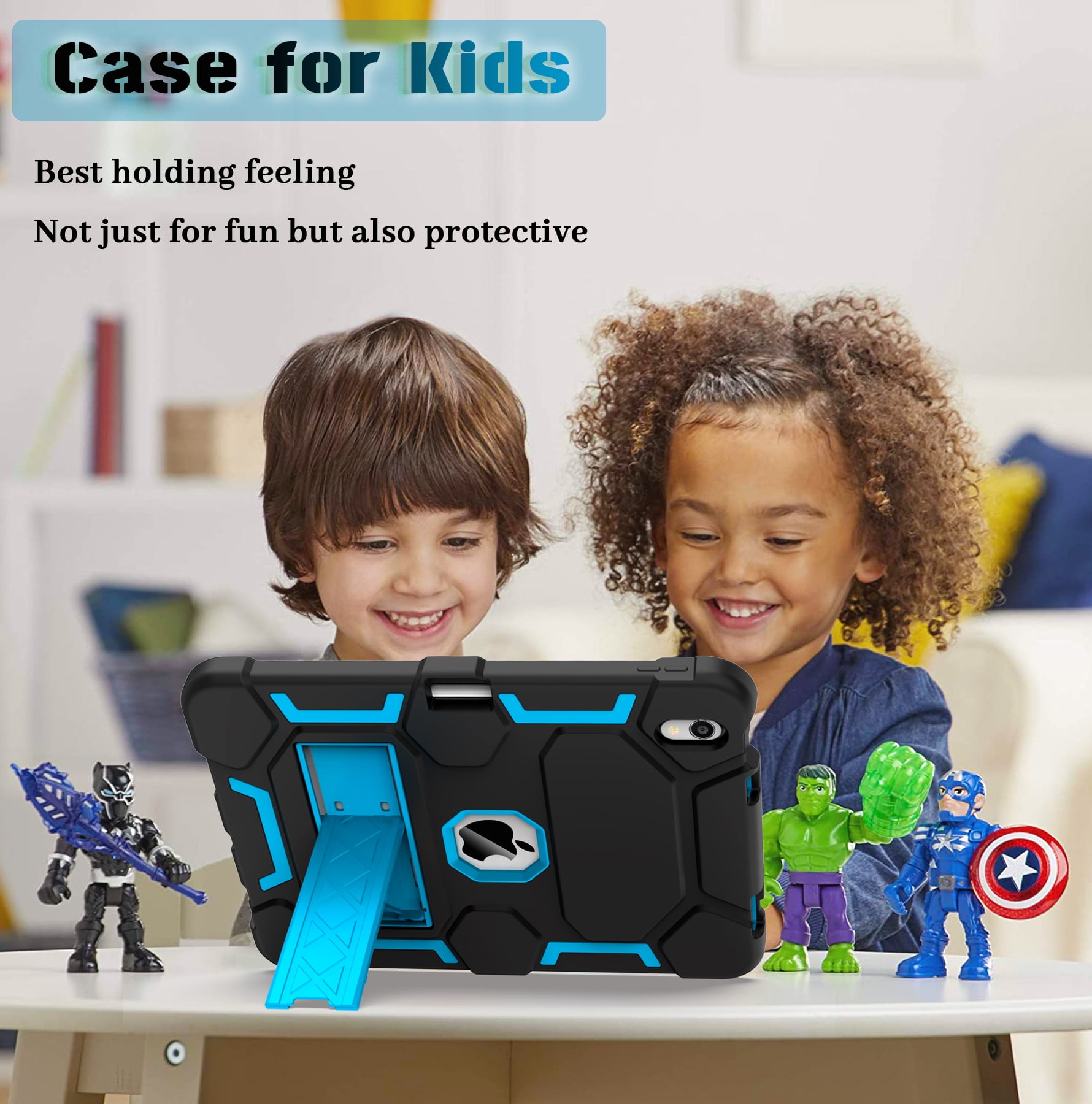 Rantice Case for iPad (A16) 11th/10th Generation(2025/2022), iPad 10th Case with Kickstand & Pencil Holder, Heavy Duty Shockproof Hybrid Three Layer Protective Cover for Girls Women, Black+Sky Blue