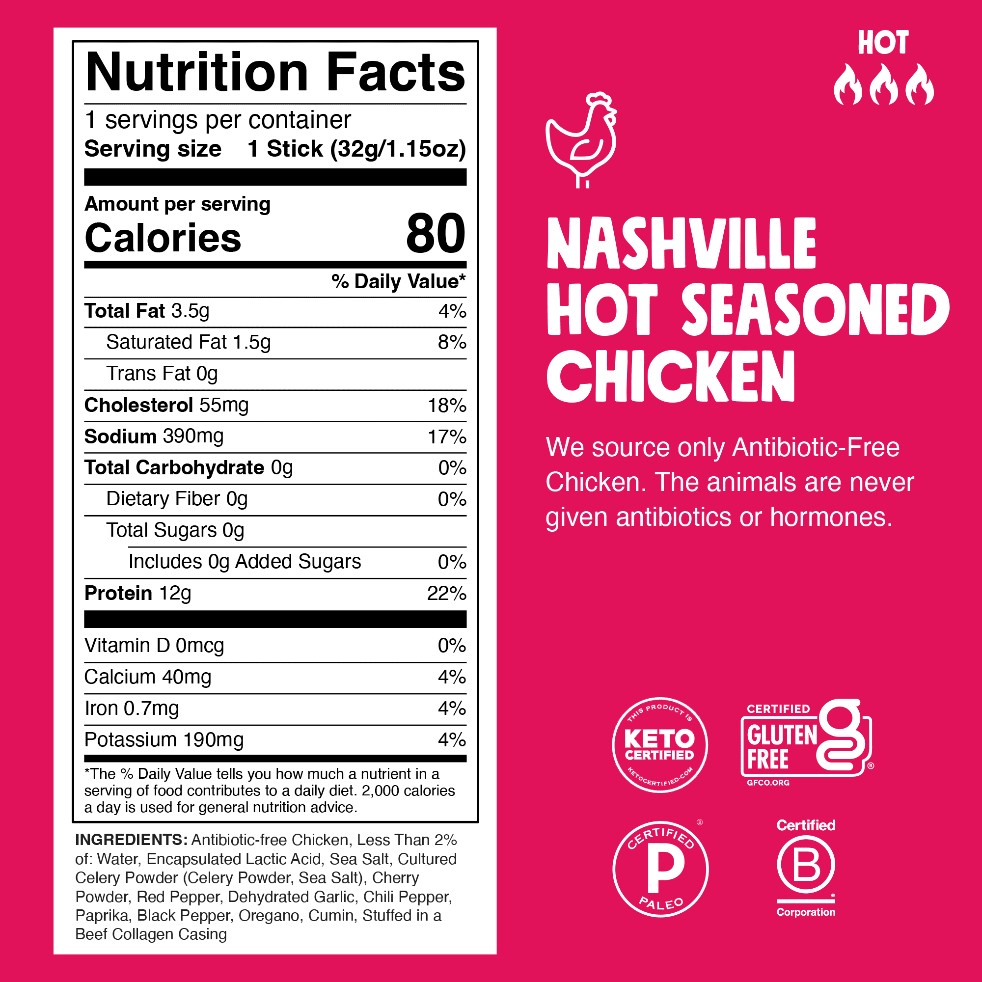 Chomps Antibiotic Free Nashville Hot Chicken Sticks (24 Count)