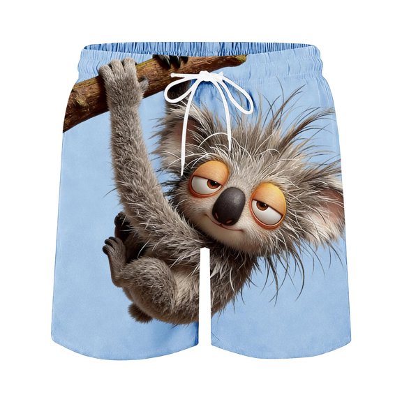 Men's 3D Koala Graphic Swim Trunks Quick Dry 4-Way Stretch Shorts Funny Novelty Beach Board Shorts with Hidden Pocket