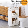 thumbnail image 4 of Wood Rolling Storage Cart 7.9" W, 3 Tier White Slim Utility Kitchen Cart on Wheels Laundry Room Bathroom Organizers Narrow Shelves with Handle Mobile Shelving Unit for Small Places, 4 of 6
